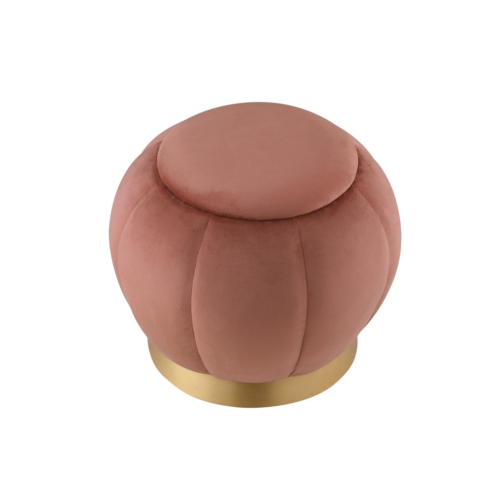 20" Blush Velvet And Gold Round Ottoman Image 2