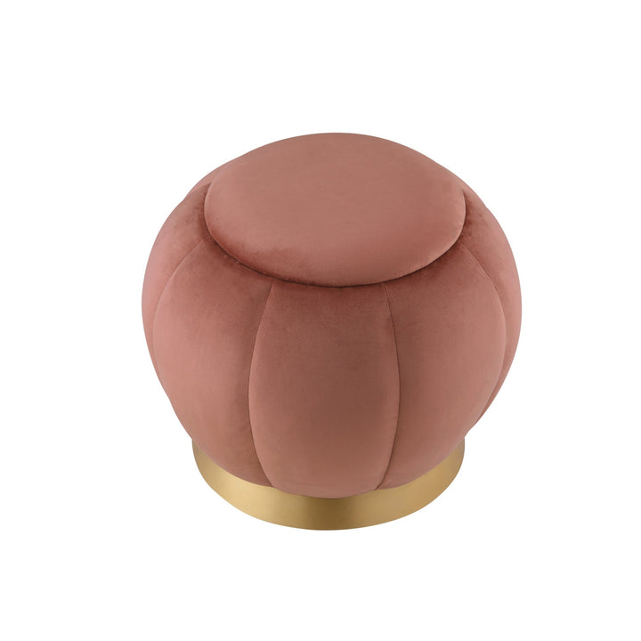 20" Blush Velvet And Gold Round Ottoman Image 2