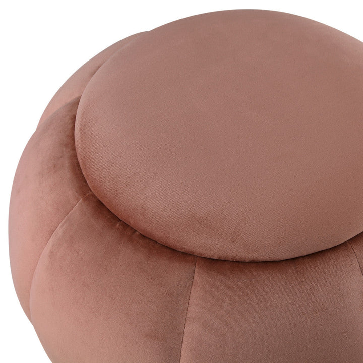 20" Blush Velvet And Gold Round Ottoman Image 4