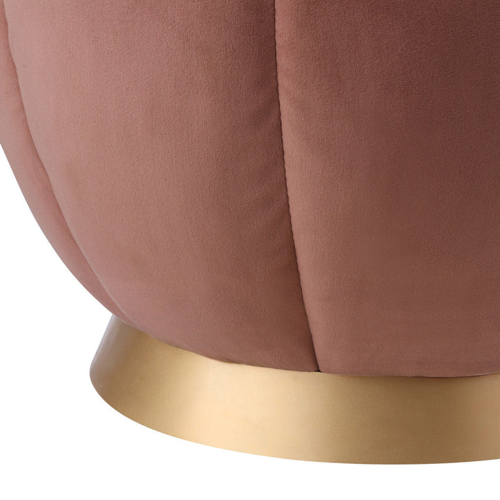 20" Blush Velvet And Gold Round Ottoman Image 5