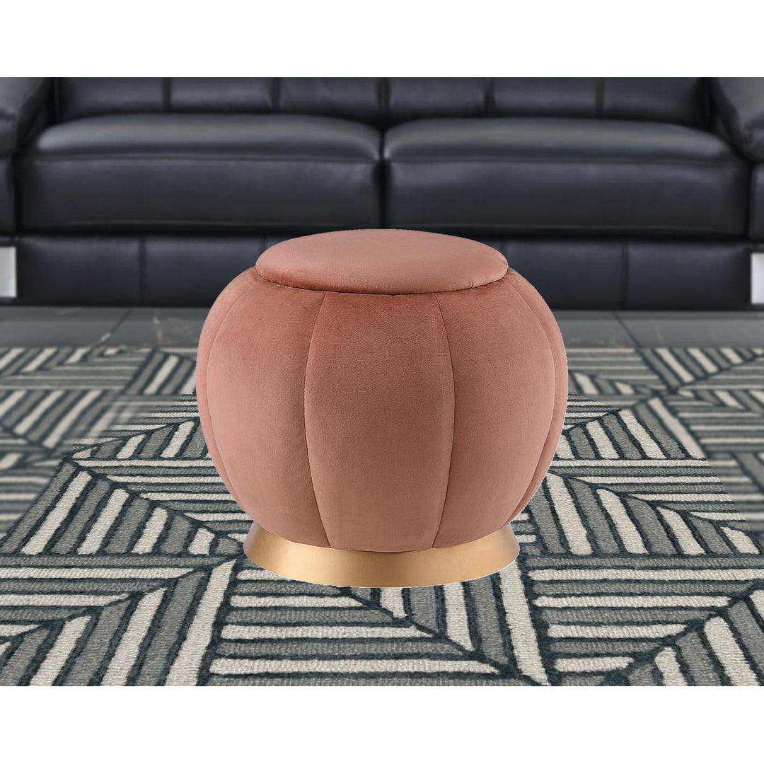 20" Blush Velvet And Gold Round Ottoman Image 9