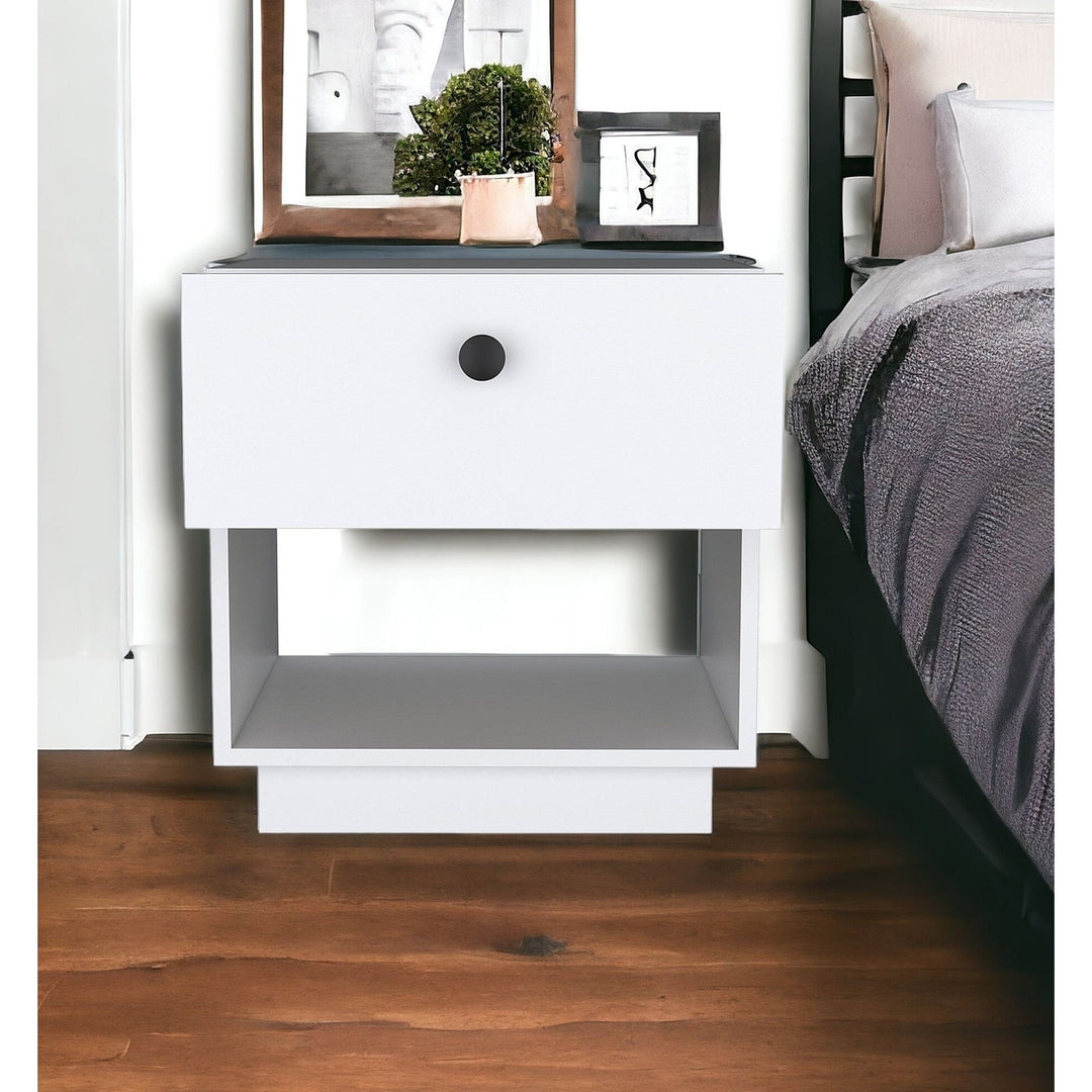 20" White One Drawer Faux Wood Nightstand Image 6