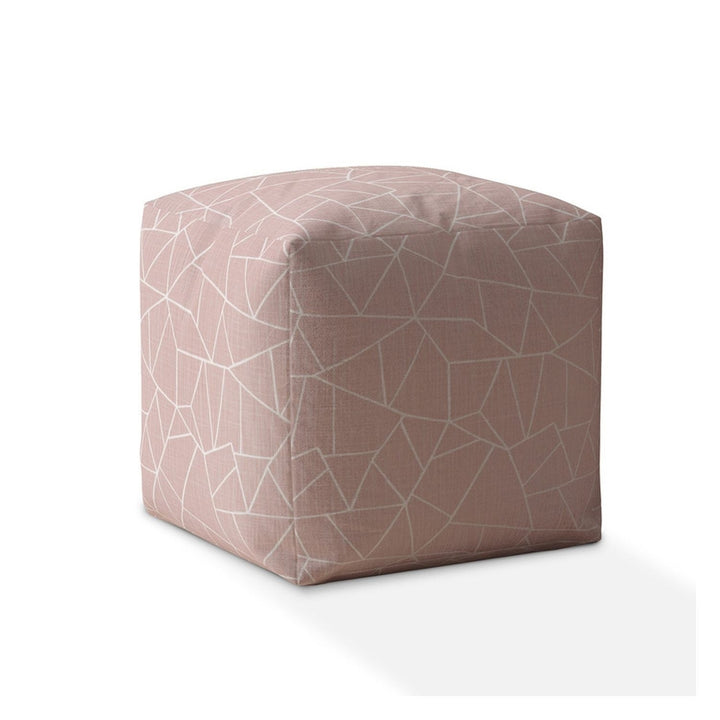 17" Pink Canvas Geometric Pouf Cover Image 1