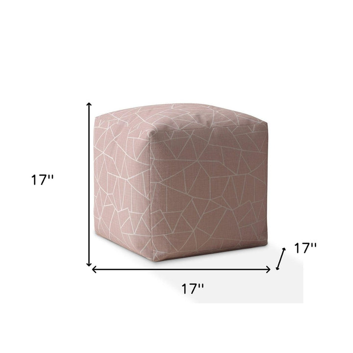 17" Pink Canvas Geometric Pouf Cover Image 3