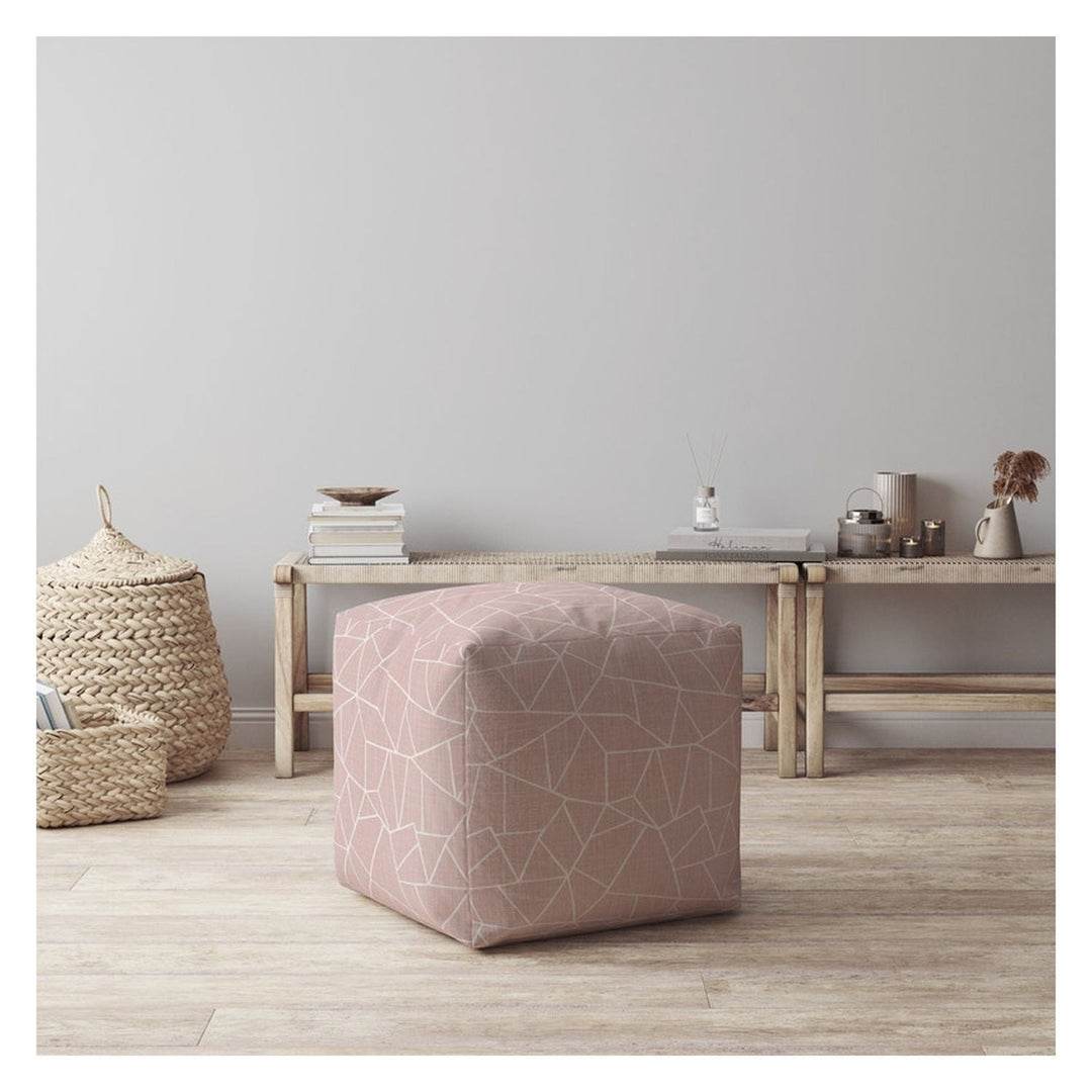 17" Pink Canvas Geometric Pouf Ottoman Image 2