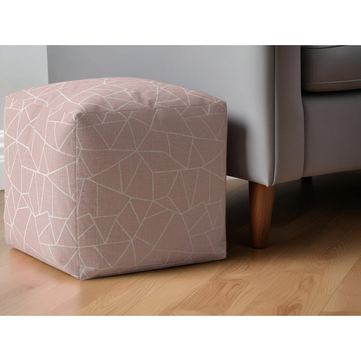 17" Pink Canvas Geometric Pouf Ottoman Image 5