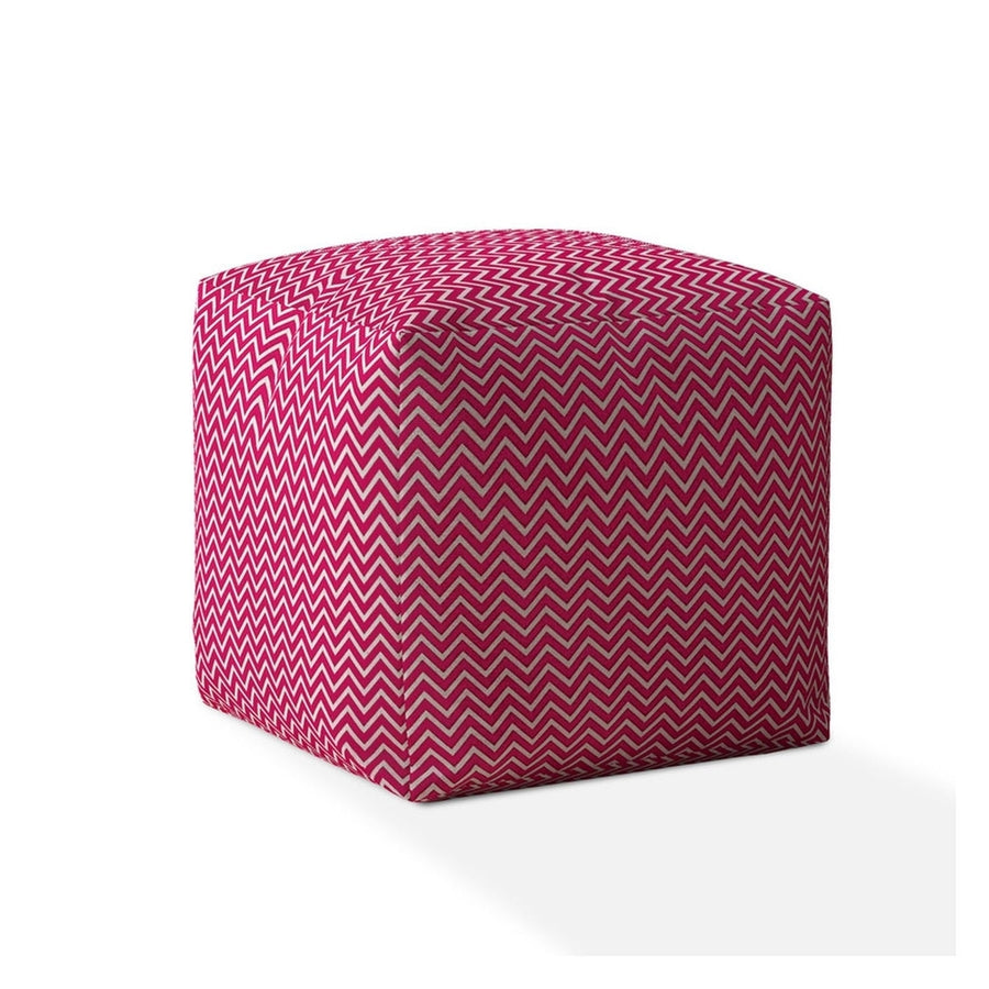 17" Pink Cotton Chevron Pouf Cover Image 1