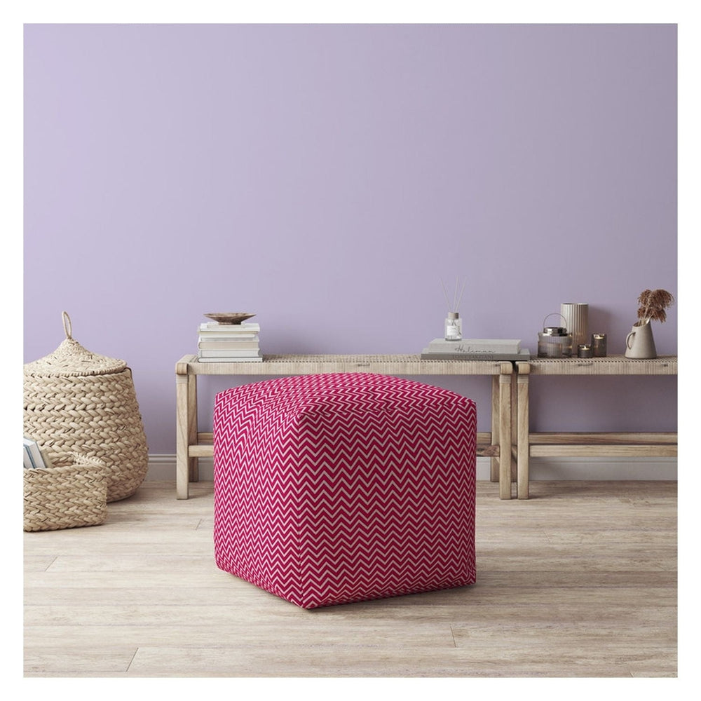 17" Pink Cotton Chevron Pouf Cover Image 2