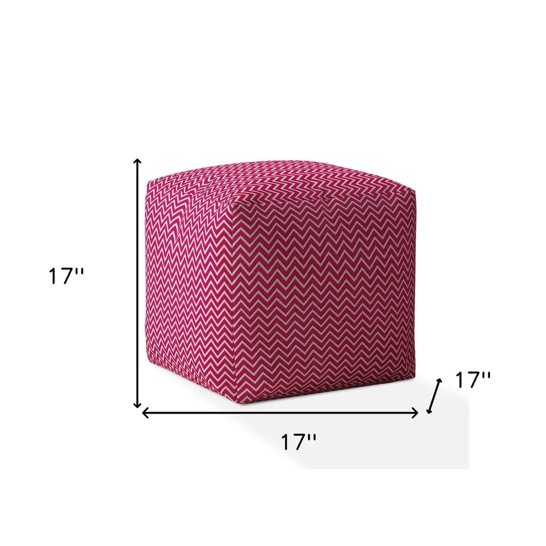 17" Pink Cotton Chevron Pouf Ottoman Image 3