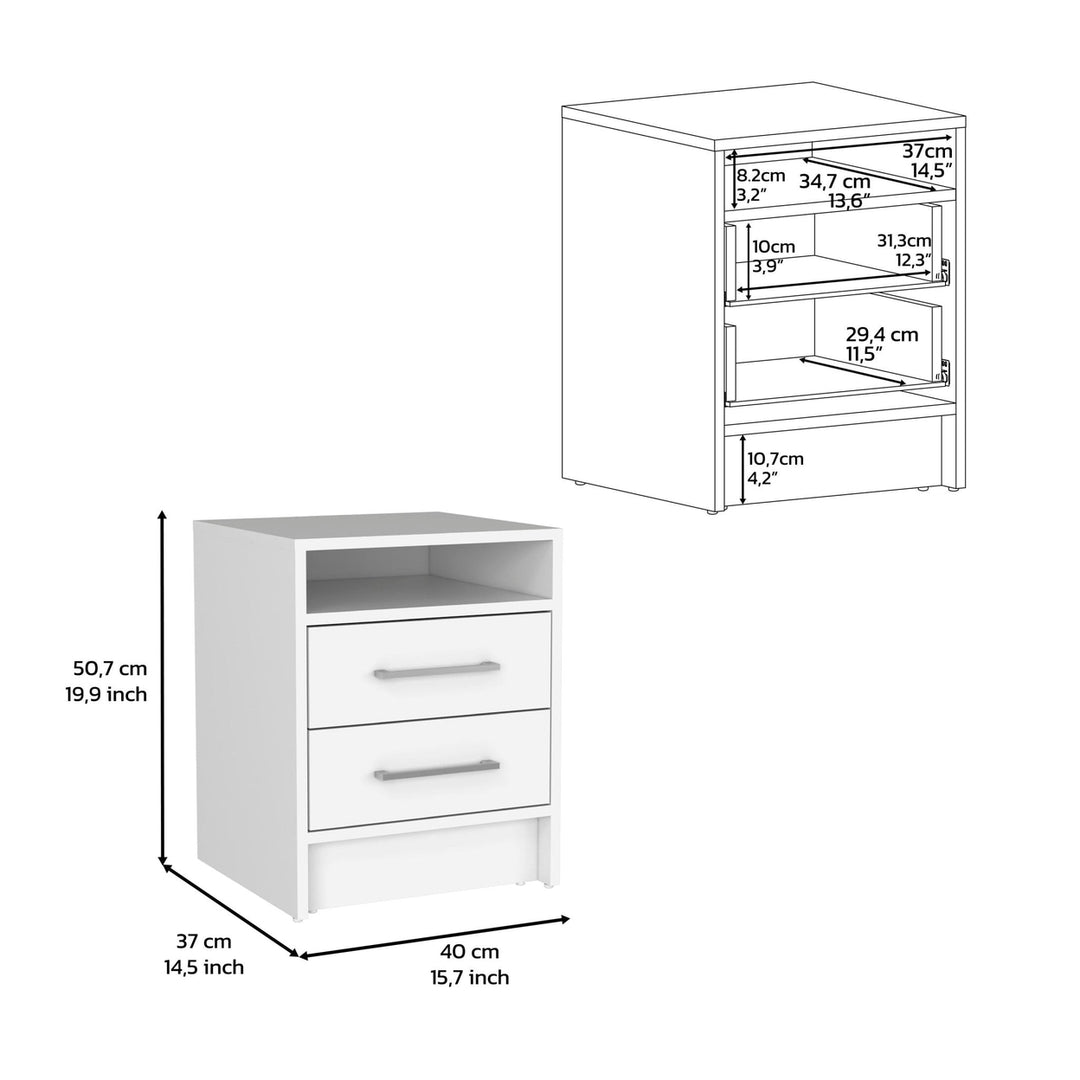 20" White Two Drawer Faux Wood Nightstand Image 7