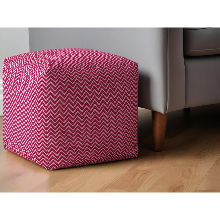 17" Pink Cotton Chevron Pouf Ottoman Image 5