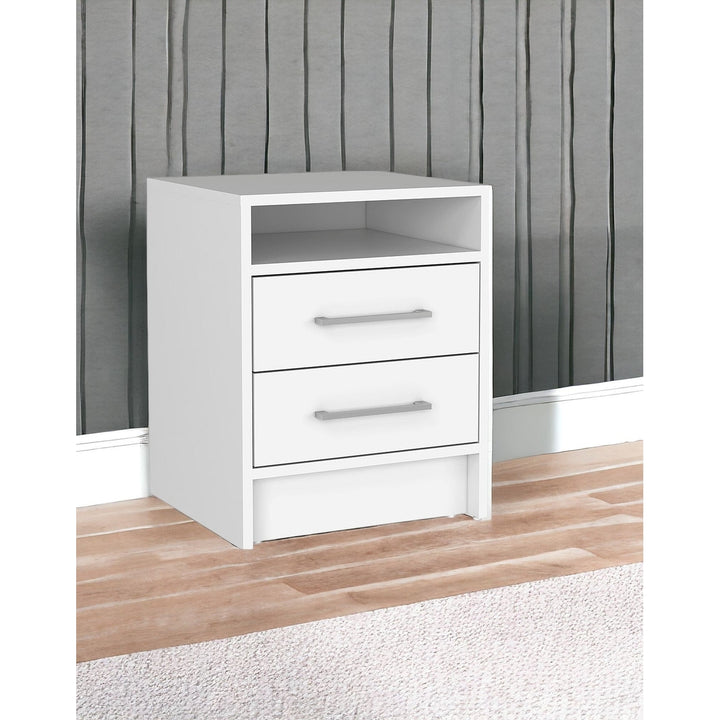 20" White Two Drawer Faux Wood Nightstand Image 8