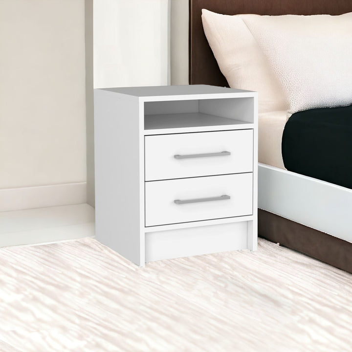 20" White Two Drawer Faux Wood Nightstand Image 9