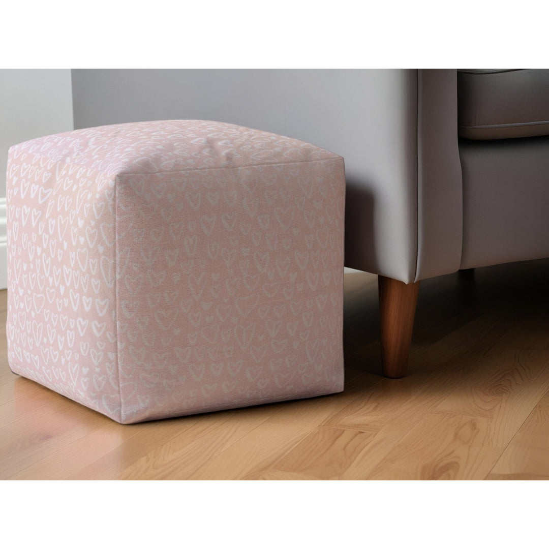 17" Pink Cotton Floral Pouf Ottoman Image 5