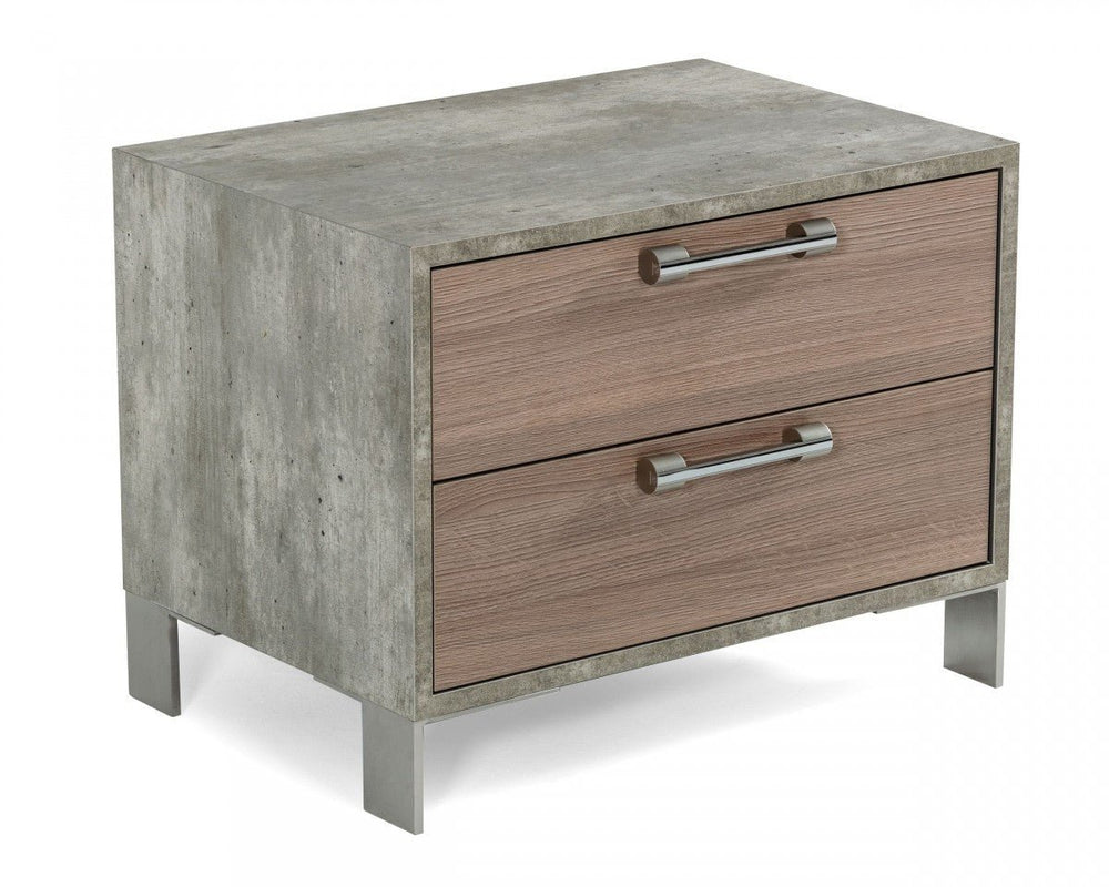 20" Brown Oak and Gray Two Drawer Nightstand Image 2