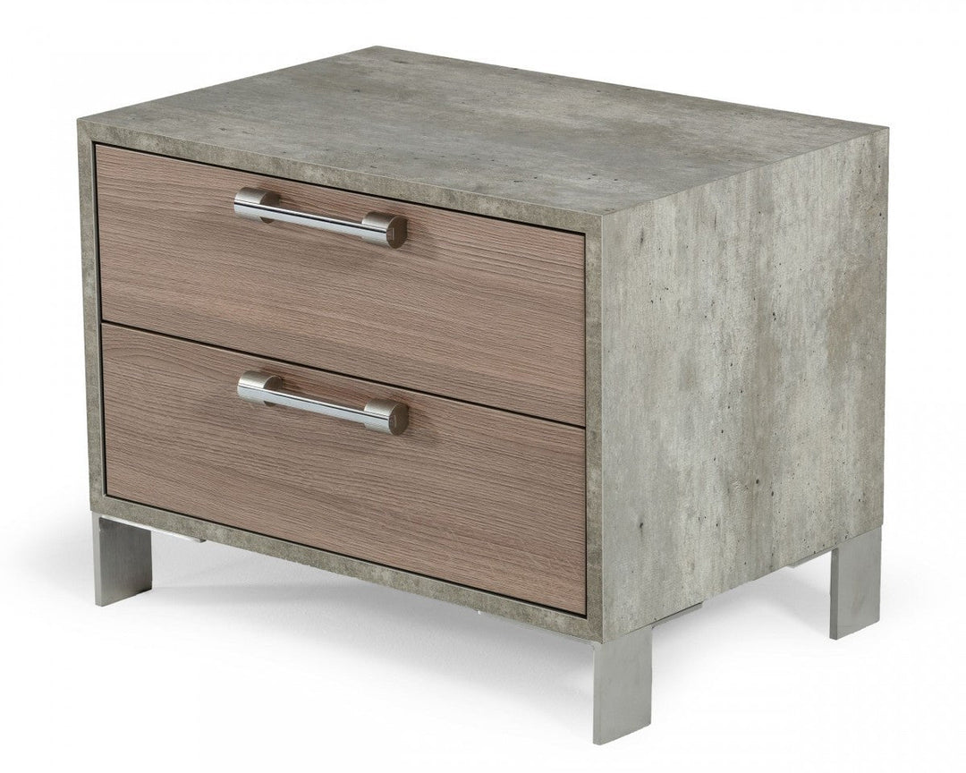 20" Brown Oak and Gray Two Drawer Nightstand Image 3