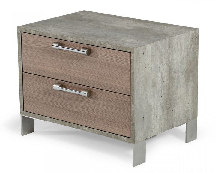 20" Brown Oak and Gray Two Drawer Nightstand Image 3