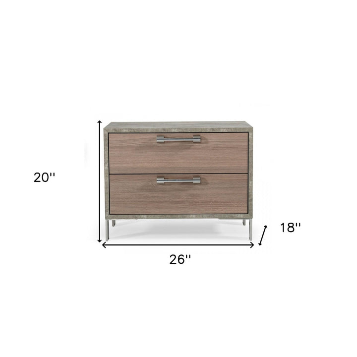 20" Brown Oak and Gray Two Drawer Nightstand Image 8