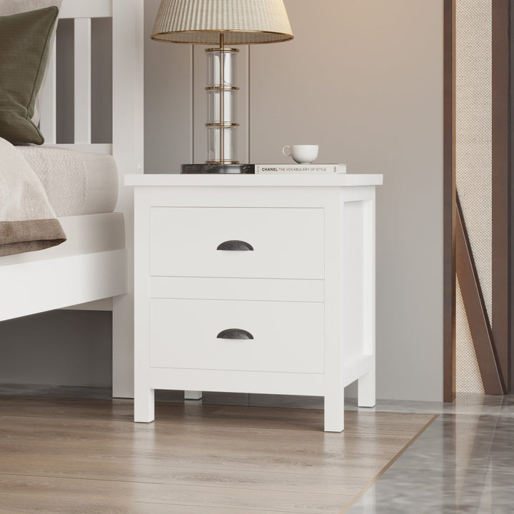 20" White Two Drawer Nightstand With Solid Wood Top Image 4