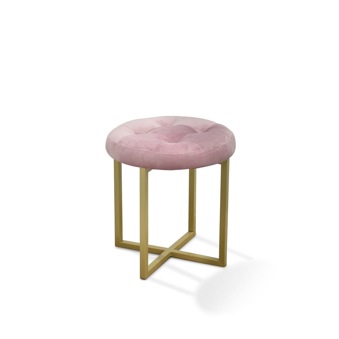 17" Pink Tufted Velvet and Gold Stool Image 4