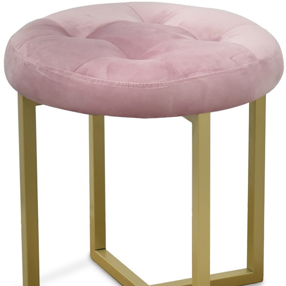 17" Pink Tufted Velvet and Gold Stool Image 5