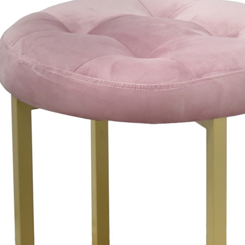 17" Pink Tufted Velvet and Gold Stool Image 6