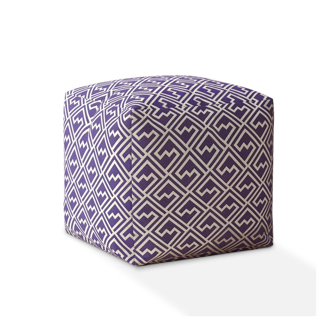 17" Purple And White Cotton Abstract Pouf Cover Image 1