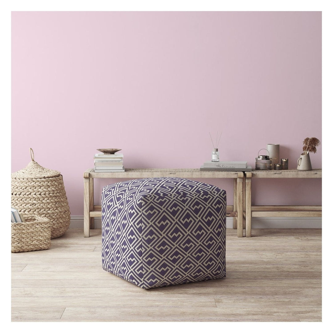 17" Purple And White Cotton Abstract Pouf Cover Image 2