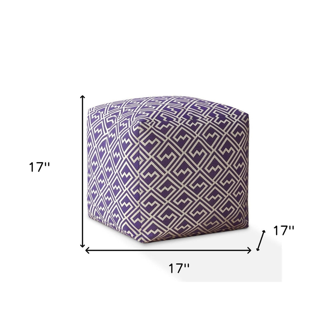 17" Purple And White Cotton Abstract Pouf Cover Image 3