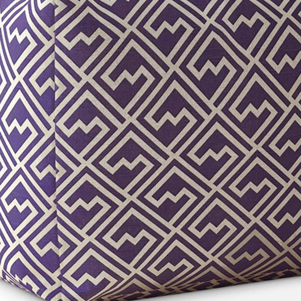 17" Purple and White Cotton Damask Pouf Ottoman Image 4