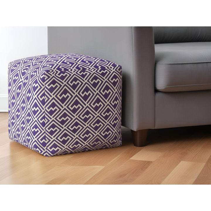 17" Purple and White Cotton Damask Pouf Ottoman Image 5