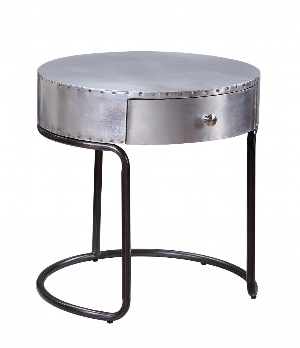 21" Aluminum And Manufactured Wood Round End Table With Drawer Image 1