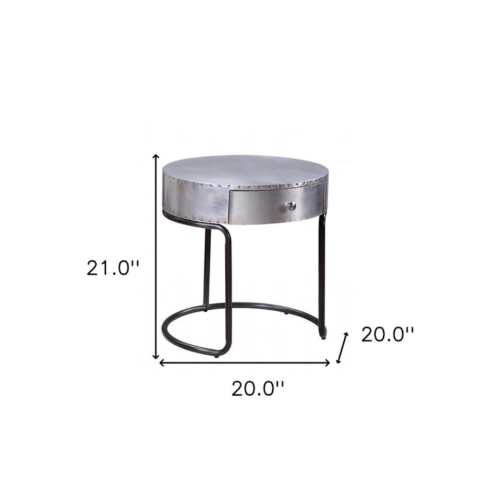 21" Aluminum And Manufactured Wood Round End Table With Drawer Image 3