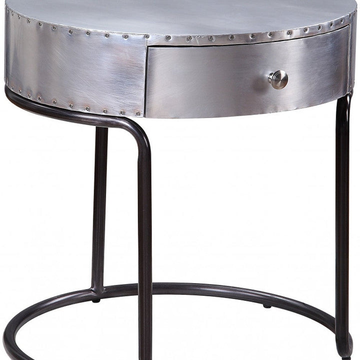 21" Aluminum And Manufactured Wood Round End Table With Drawer Image 5