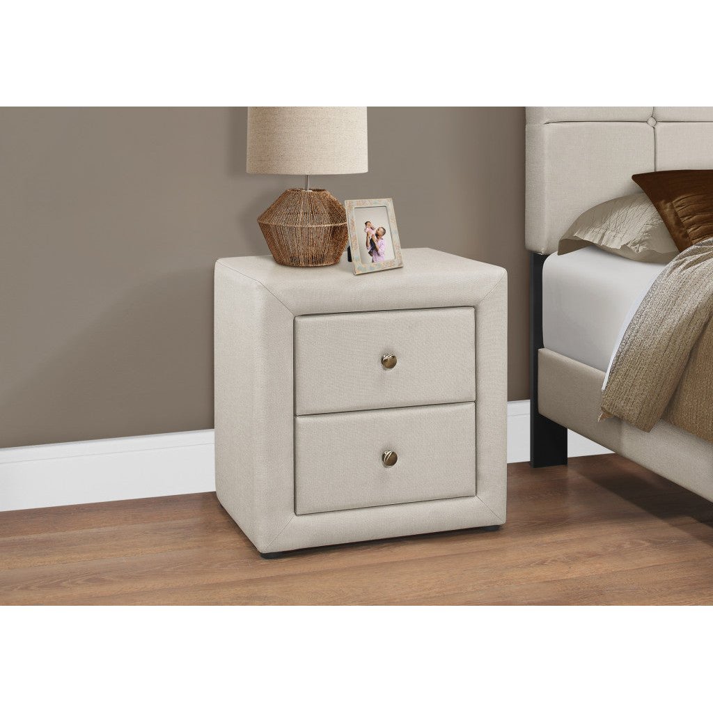 21" Beige Linen Blend Two Drawer Nightstand Image 1