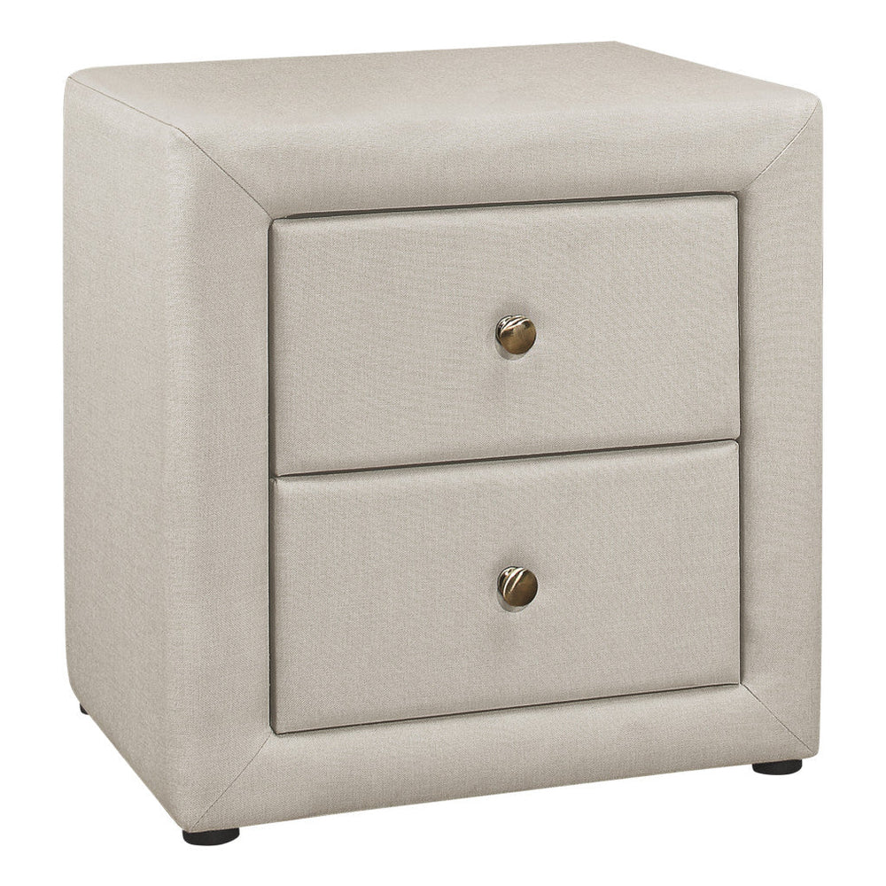 21" Beige Linen Blend Two Drawer Nightstand Image 2