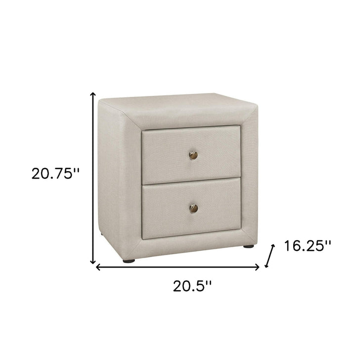 21" Beige Linen Blend Two Drawer Nightstand Image 5