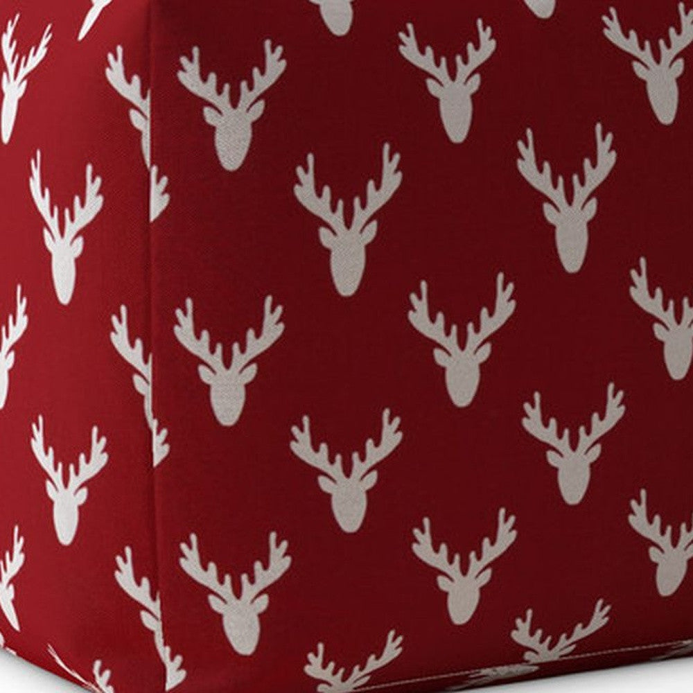 17" Red and White Cotton Stag Pouf Ottoman Image 4