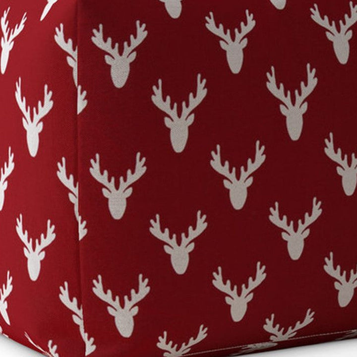 17" Red and White Cotton Stag Pouf Ottoman Image 4