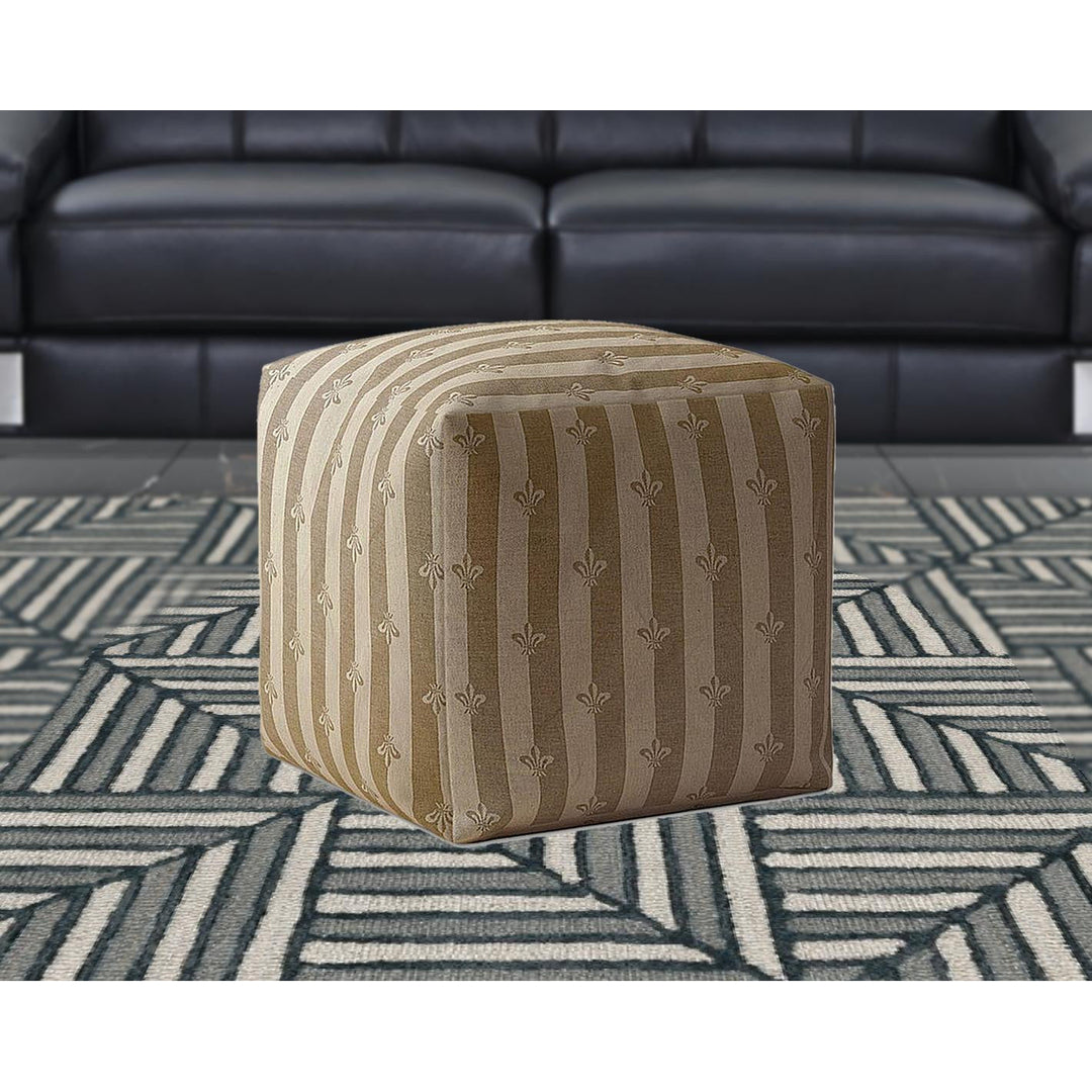 17" Taupe Cotton Floral Pouf Cover Image 5