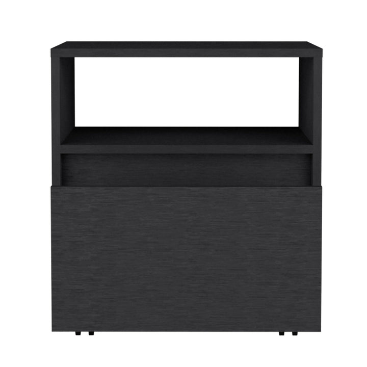 21" Black One Drawer Faux Wood Nightstand Image 2