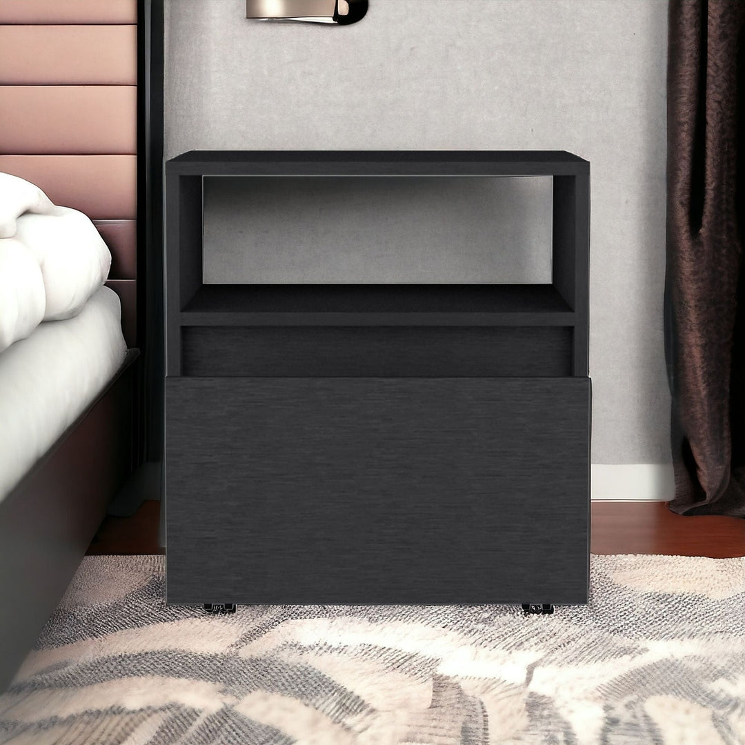 21" Black One Drawer Faux Wood Nightstand Image 6