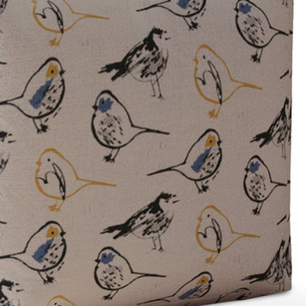 17" Yellow And White Canvas Birds Pouf Cover Image 4