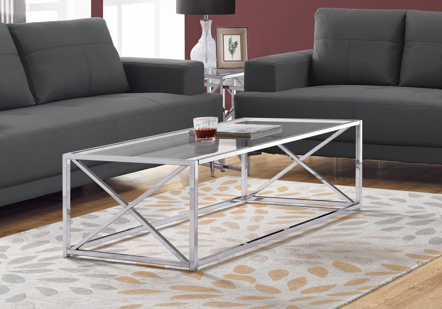 17.25" Chrome Metal And Clear Tempered Glass Coffee Table Image 1