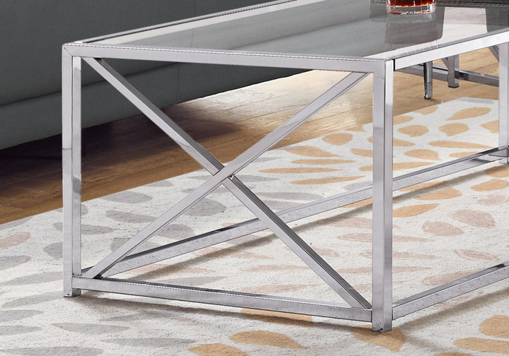 17.25" Chrome Metal And Clear Tempered Glass Coffee Table Image 3