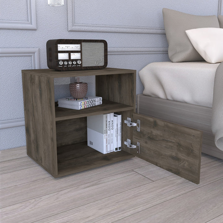 21" Brown Faux Wood Nightstand With Storage Image 4