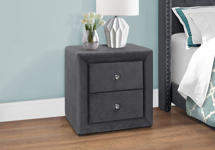 21" Dark Gray Velvet Two Drawer Nightstand Image 1