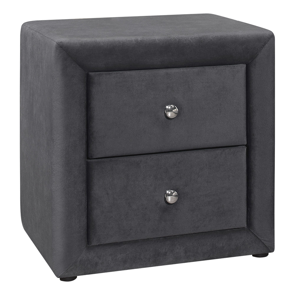 21" Dark Gray Velvet Two Drawer Nightstand Image 2