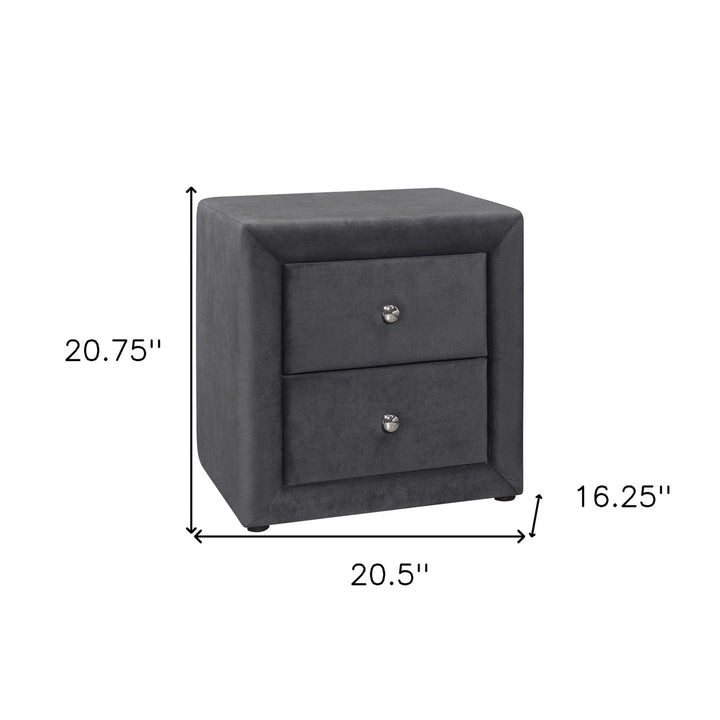 21" Dark Gray Velvet Two Drawer Nightstand Image 6