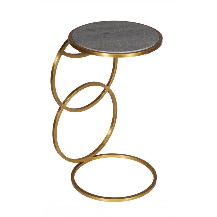 21" Gold And Gray Marble And Iron Round End Table Image 1